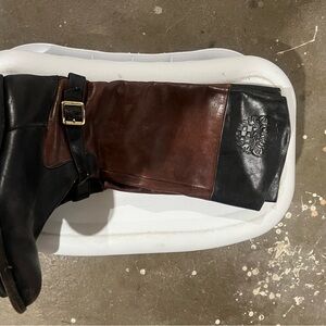 Vince Camuto Two-Tone Brown and Black Leather Riding Boots
